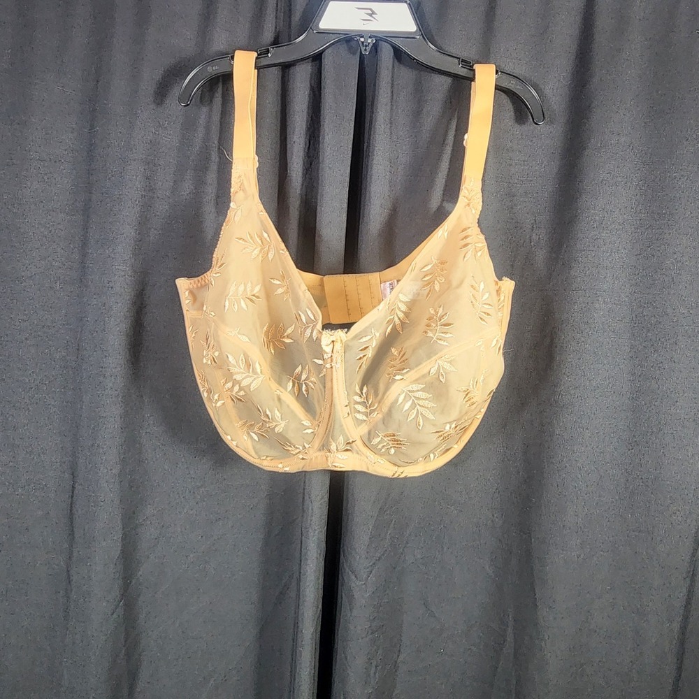 Panache Tango Balconnet Bra 3251 Nude Beige Leaf Embroidered Sheer 42HH Womens